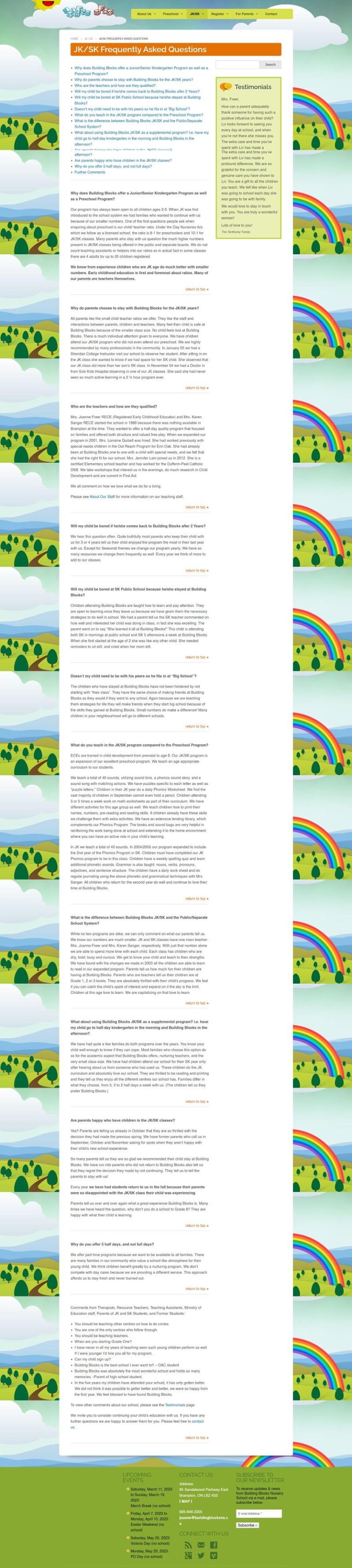 Building blocks current FAQs page