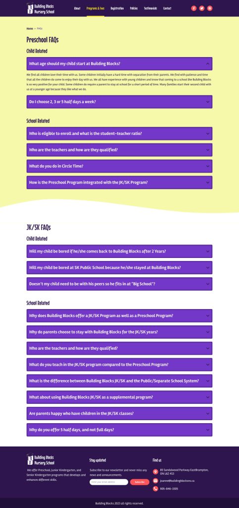 Building blocks nursery new FAQs page design
